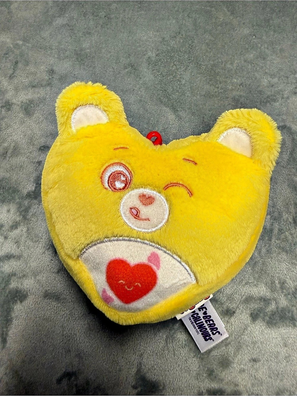 Dan Dee Care Bears Yellow Plush Clip Keychain Heart Belly